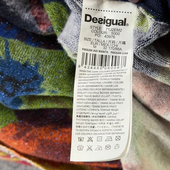 Desigual Beni Cardigan Sweater Women M Multicolor Floral Asymmetrical Boho Artsy - Picture 14 of 15